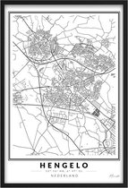 Poster Stad Hengelo - A3 - 30 x 40 cm - Inclusief lijst (Zwart MDF)