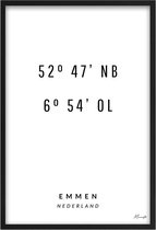 Poster Coördinaten Emmen A2 - 42 x 59,4 cm (Exclusief Lijst)