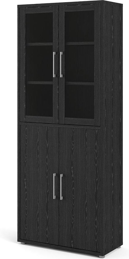 Armoir 4 portes et 3 étagères en bois noir BENSON