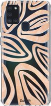 Casetastic Samsung Galaxy A21s (2020) Hoesje - Softcover Hoesje met Design - Leaves Coral Print