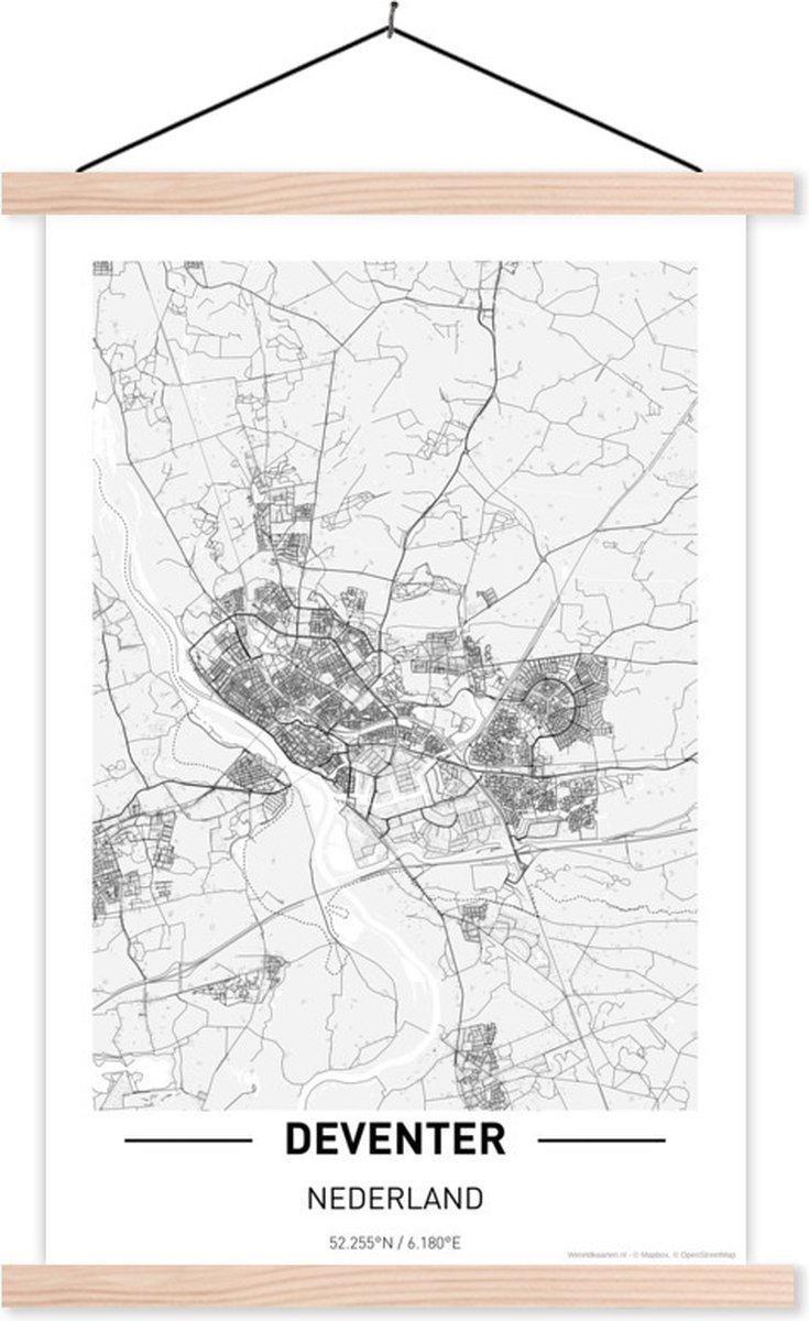 Posterhanger incl. Poster 120x180 cm - Schoolplaat - Stadskaart Deventer - Textielposter - Blanke latten op Prijzenvolger.com