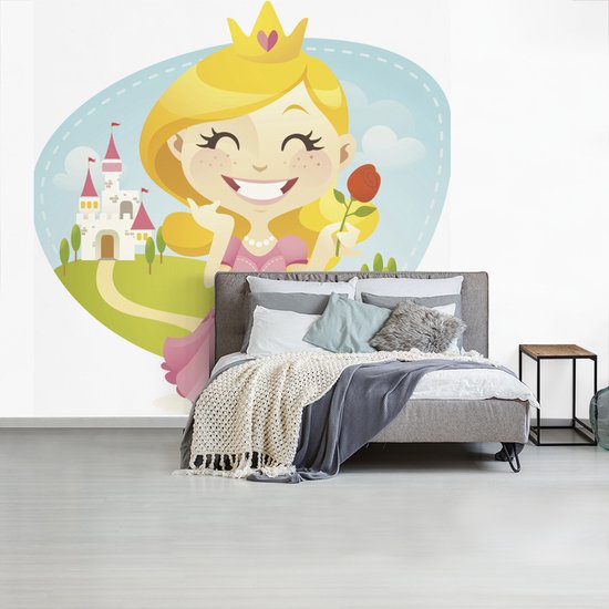 Illustration pour enfants d'une princesse souriante avec rose 200x220 cm