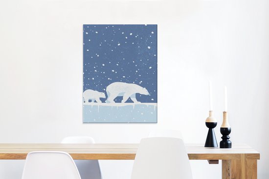 Canvas Schilderij Een illustratie van twee ijsberen in de sneeuw - 60x80 cm - Wanddecoratie