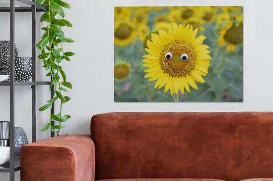 Peintures sur toile - Tournesol avec des yeux - 80x60 cm - Décoration murale