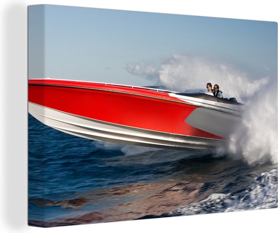 Canvas Schilderij Speedboot op volle snelheid op - 120x80 cm Wanddecoratie bol.com