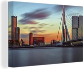 Canvas schilderij 180x120 cm - Wanddecoratie Rotterdam - Brug - Skyline - Oranje - Muurdecoratie woonkamer - Slaapkamer decoratie - Kamer accessoires - Schilderijen