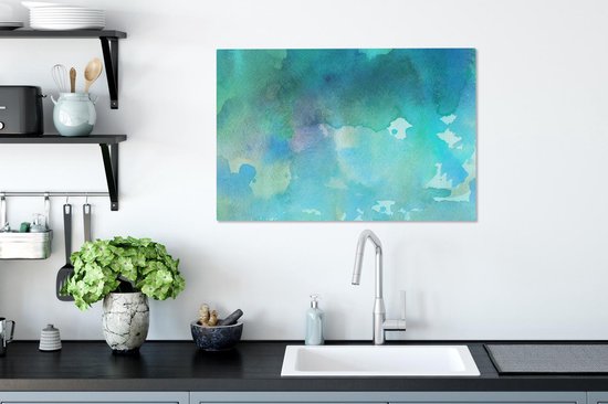 Canvas Schilderij Waterverf - Groen - Blauw - 90x60 cm - Wanddecoratie - OneMillionCanvasses