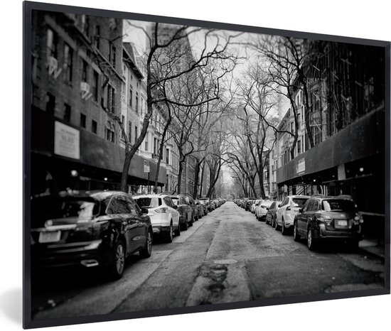 Fotolijst incl. Poster - Geparkeerde auto's in New York - zwart-wit - 30x20 cm - Posterlijst
