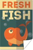 Poster Illustratie van verse vis in de zee - 60x90 cm
