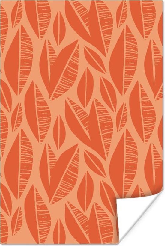 Abstract patroon van rode bladeren 60x90 cm - Foto print op Poster (wanddecoratie woonkamer / slaapkamer)