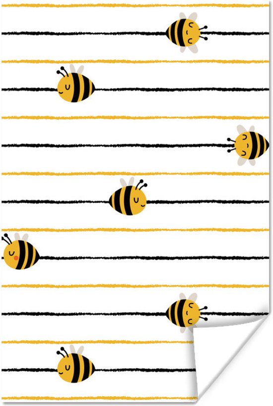 Patron enfant avec abeilles sur rayures jaunes et noires 120x180 cm XXL / Groot format!