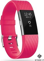 Siliconen Smartwatch bandje - Geschikt voor Fitbit Charge 2 diamant silicone band - knalroze - Strap-it Horlogeband / Polsband / Armband - Maat: Maat L