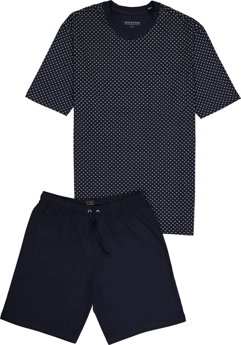 Schiesser Heren Shortama - Donkerblauw - R Hals - Maat M