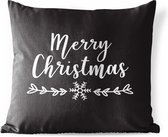 Buitenkussens - Tuin - Kerst quote Merry Christmas tegen een zwarte achtergrond - 60x60 cm