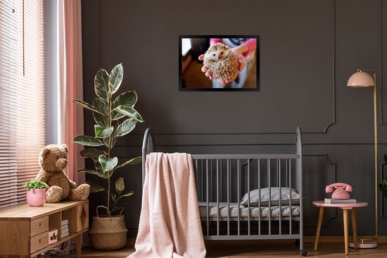 Photo encadrée - Hérisson est tenu cadre photo noir sans passe partout 60x40 cm - Affiche encadrée (Décoration murale salon / chambre)