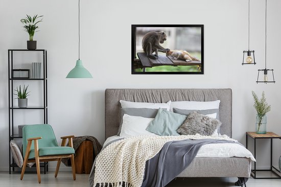 Poster in lijst - Fotolijst 90x60 cm - Posters - Kat - Aap - Hout - Posterlijst zwart - Decoratie - Wanddecoratie woonkamer - Muurdecoratie slaapkamer