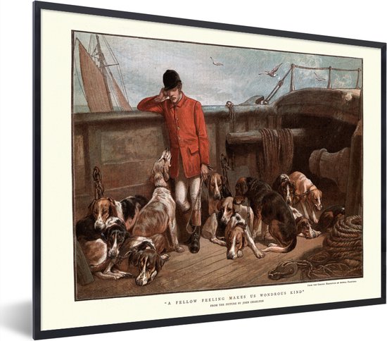 Fotolijst incl. Poster - Een illustratie van een jager met zijn jachthonden - 80x60 cm - Posterlijst