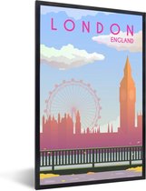 Fotolijst incl. Poster - Illustratie van de skyline van Londen, Engeland - 60x90 cm - Posterlijst