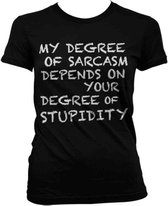Dames Fun Tshirt -L- My Degree Of Sarcasm Zwart