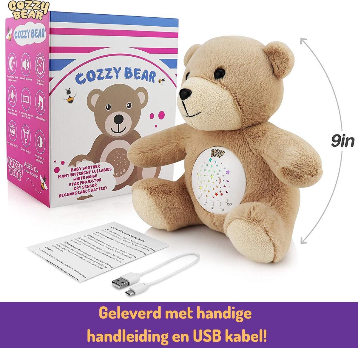 CozzyBear interactieve knuffel - Teddybeer - Muziekknuffel Met  sterrenprojector -... | bol.com