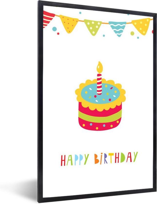 Illustration Avec Des Drapeaux Un Gateau Et La Citation Happy Anniversaire x30 Cm Bol Com