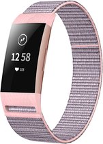 Nylon Smartwatch bandje - Geschikt voor  Fitbit Charge 4 nylon band - roze - Horlogeband / Polsband / Armband