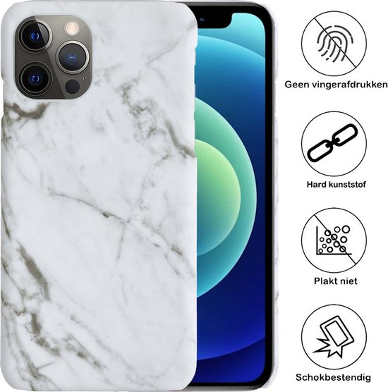 iPhone 12 Pro Case Marble Hardcover Fashion Case Cover - iPhone 12 Pro Marble Case Hardcase Back Cover - Wit x Grijs