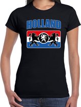 Zwart t-shirt Holland / Nederland supporter Holland met een Nederlands wapen EK/ WK voor dames L