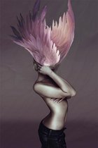 Glasschilderij - Vrouw Vlinder -Vleugels-Roze- schilderij fotokunst - foto print op glas - 80 x 120 cm