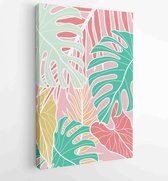 Summer tropical wall arts vector. Palm leaves, coconut leaf, monstera leaf, line arts 4 - Moderne schilderijen – Vertical – 1922510714 - 80*60 Vertical