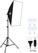 PULUZ 50x70cm Studio Softbox + 1.6m Statiefbevestiging + 4 x E27 30W 5700K Wit Licht LED Gloeilamp Fotografie Verlichtingsset (EU-stekker)