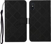 Voor Geschikt voor Xiaomi Redmi 9A Etnische stijl reliëf patroon horizontale flip lederen tas met houder & kaartsleuven & portemonnee & lanyard (zwart)