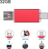 32 GB 3 in 1 USB-C / Type-C + USB 2.0 + OTG Flash Disk, voor Type-C smartphones & pc-computer (rood)