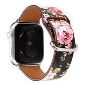 Voor Apple Watch Series 5 & 4 40mm / 3 & 2 & 1 38mm Floral Strap horlogeband (zwart roze)