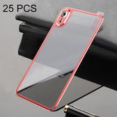 25 stuks titanium legering metalen rand volledige dekking terug gehard glas screen protector voor iPhone XR (rood)