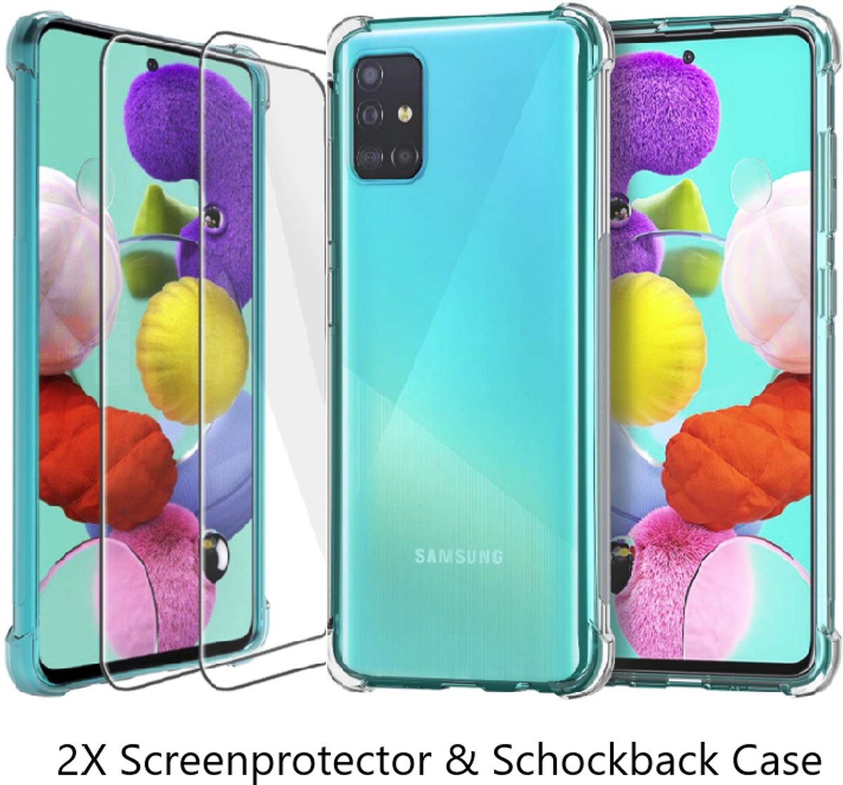 BixB Samsung A51 Anti Shock Back hoesje + 2x Glazen Screenprotector