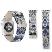 Retro zijden canvas + echt lederen polshorlogeband voor Apple Watch Series 3 & 2 & 1 38 mm (blauw)
