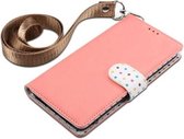 Wave Point horizontale flip lederen hoes met kaartsleuven en houder & portemonnee en draagkoord voor Galaxy Note 10 (roze)