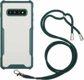 Voor Samsung Galaxy S10 + acryl + kleur TPU schokbestendig hoesje met nekkoord (donkergroen)