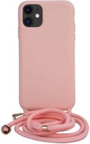 Fonu Siliconen Backcase hoesje met koord iPhone 12 Mini - Pink Sand