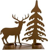 TheeLichthouder Metaal - Waxinelichthouder - Tree-Deer Powder Coated2tl Camel - ø20,5x7cm