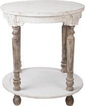 Clayre & Eef Bijzettafel Rond Ø 60*68 cm Wit, Bruin Hout Rond Sidetable Tafeltje