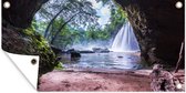 Tuinposter Watervallen in het Nationaal park Na Haew in Thailand - 80x40 cm - Wanddecoratie Buiten - Tuinposter - Tuindoek - Schuttingposter - Tuinschilderij
