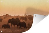 Muurdecoratie Wilde Afrikaanse olifanten van het nationaal park Kruger in Zuid-Afrika - 180x120 cm - Tuinposter - Tuindoek - Buitenposter