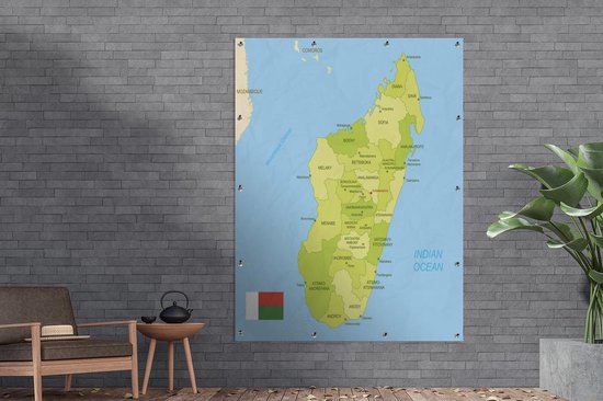 Illustration de Madagascar sur une affiche de jardin carte verte 120x160 cm - Toile de jardin / Toile d'extérieur / Peintures d'extérieur (décoration de jardin) XXL / Groot format!