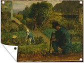 Tuinschilderij Tuin scène - schilderij van Jean-François Millet - 80x60 cm - Tuinposter - Tuindoek - Buitenposter