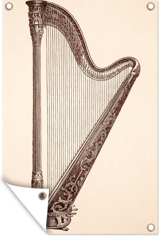 Tuindecoratie Illustratie van een harp uit 1900 - 40x60 cm - Tuinposter - Tuindoek - Buitenposter