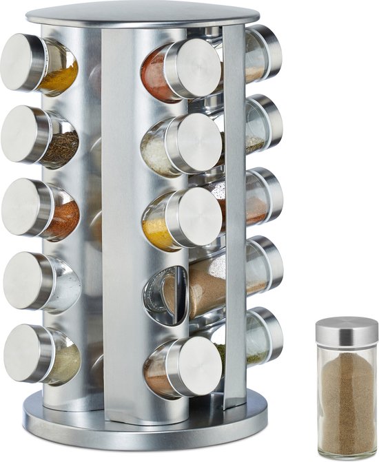 kruidenrek - draaibaar - 20 potjes - 5 laags - staand - rvs - zilver