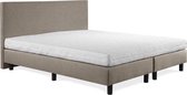 Beddenleeuw Boxspring Bed Nora - 140x210 - Incl. Hoofdbord + Matras - Lederlook Taupe (Skai)