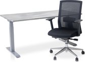 Zit-sta bureau elektrisch verstelbaar + ERGO Bureaustoel | NEN-EN 527 PRO Thuiswerkset | frame bureau aluminium - bureaublad betonlook | 160x80 cm